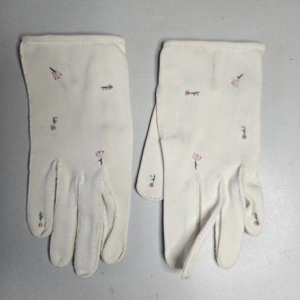 Vintage Christian Dior‎ Shalimar Gloves Floral White 50s 60s